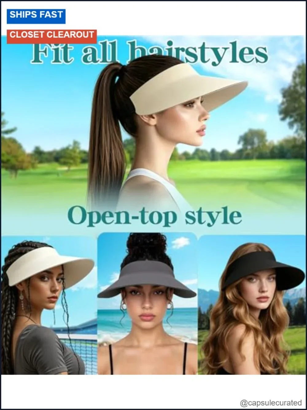 Women's Wide Brim Sun Visor UPF 50+ Foldable Beach Hat with Adjustable Headband